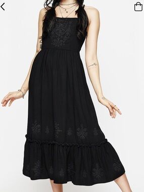 Disturbia Cordata Embroidered Black Midi Dress size 12